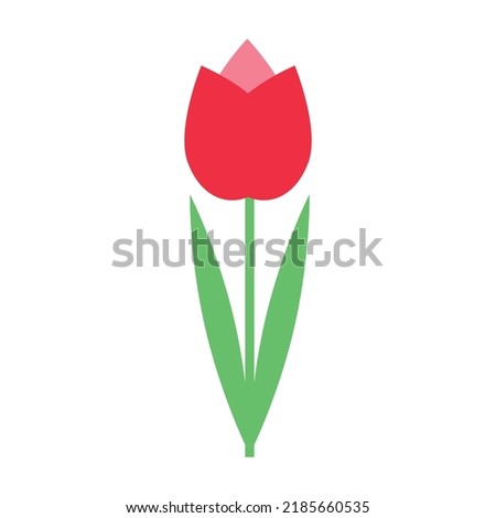 Colorful red tulip flower isolated on white background vector illustration. Spring garden flowers. Greetings card. Summer print design element. Floral shop logo. Flat style. Elegant pastel colors.