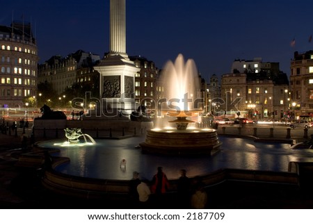 Trafalgar Square at Night, in London, UK
