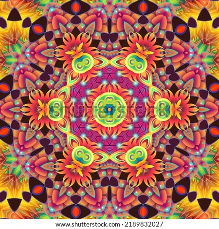 Colorful Tribal Ethnic Festive Abstract Floral Pattern. Geometric zentangle mandala frame border