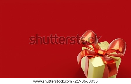 Festive background with gift box. Christmas red background for postcard. 3d rendering.