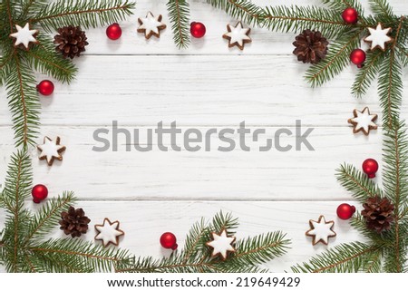 Christmas background with fir tree and Christmas cookies