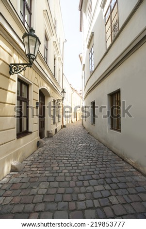 Cobbled alleyway of old city; Prague; Czech Republic