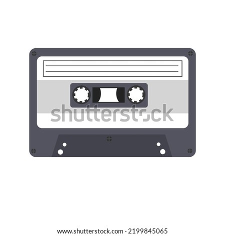 Audio or video cassette tape.Stereo DJ.Music record.Old music techonolgy.80s disco.Motivation mix.Vintage object.Sign, symbol, icon or logo isolated.Flat design.Clipart.Cartoon vector illustration.