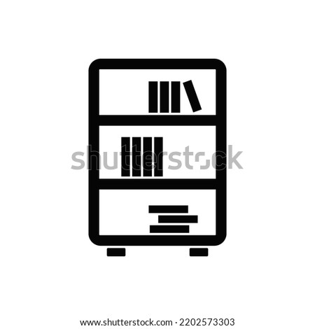 bookcase, bookshelf icon in black flat glyph, filled style isolated on white background
