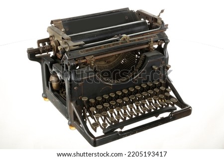 old typewriter, vintage object. antique equipment. isolated on white background