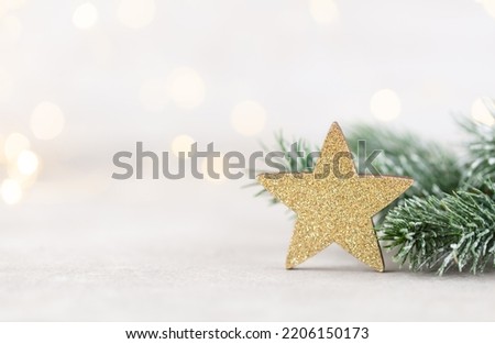 Christmas background with fir branches, decor on bohek background.