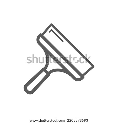 Metal putty knife isolated wide spatula outline monochrome icon. Vector repair tool, palette-knife with handle. Wide palette-knife linear sign, blade and handle, linear scraper, drywall trowel