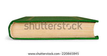 closed book in green cover to the side on an isolated white background