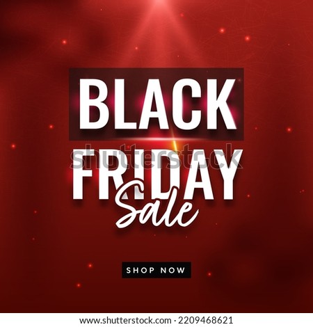 Black Friday Sale Poster Design With Lights Effect On Red Background.
