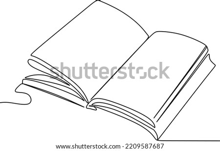 Open book Continuous one line drawing. One line art illustration of an open book. The theme of learning contour drawing. Vector illustration.