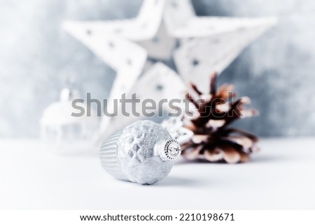 Christmas decoration. Bright wooden background. Selective focus. Close up. 