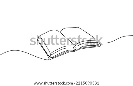 Continuous one line drawing open book with flying pages. Vector illustration education supplies back to school theme.
