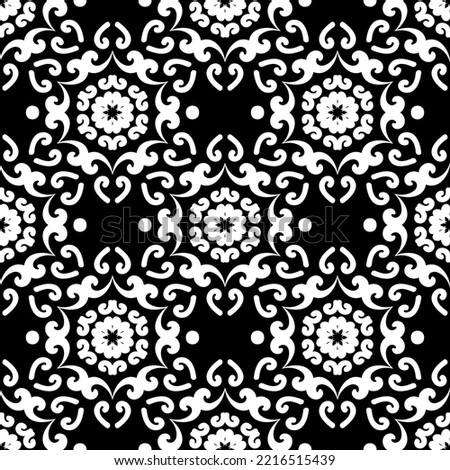 Oriental ornament seamless pattern. Vintage wallpaper, lace vector pattern. Black and white. Vector illustration. For fabric, tile, wallpaper or packaging.