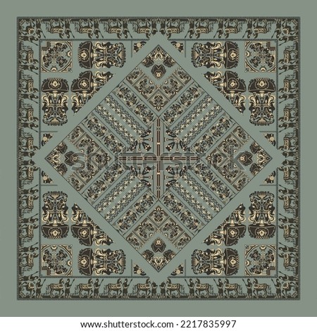 Beautiful Bandana Print Silk Neck Scarf or Shawl Square Pattern Design Illustration Style for Printing on Fabric