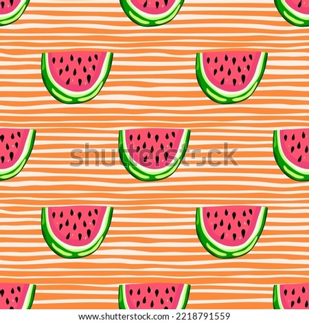 Hand drawn watermelon slices seamless pattern. Cute watermelons endless wallpaper. Funny fruit backdrop. Food design for fabric, textile print, wrapping, cover. Vector illustration