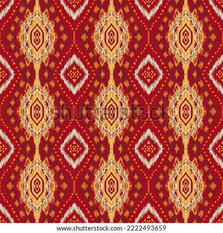 Ikat ethnic traditional orientation design ikat style. Block print pattern. Geometric seamless pattern ikat print for cloth, textile, background, and shirt design. Fabric background. vintage, motif.