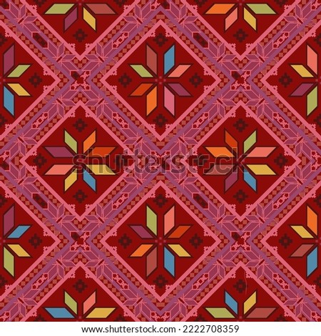 Hangpangwa flower beautiful geometric ornament ethnic style border design handmade artwork with watercolor, trend, texture, and vintage hand painting.