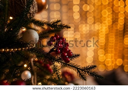 christmas and new year holiday decor, background with holiday decorations