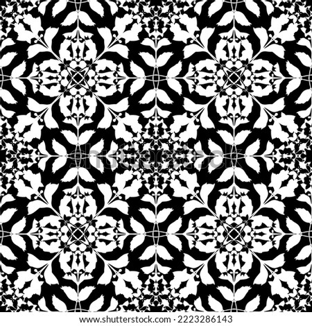 Seamless vector pattern of abstract elements. Mesh pattern. White graphics on a black background.For fabric design, packaging, Wallpaper and for engraving. Art Nouveau and art Deco pattern.