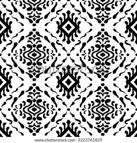 Seamless ikat printing textile pattern for cloth, background, and pillow. Ikat pattern, ethnic pattern in folklore style, folk pattern, vintage design, Geometric Indian, motif, damask. textile print.