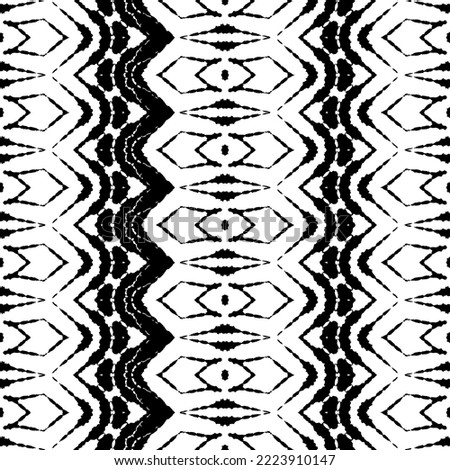 Black Colour Dark Scribble Texture. Simple Indian Pattern. Ethnic Stripe Ink Pattern. Tribal Ink Doodle Vector. Seamless Boho Art Batik. Black Color Ethnic Geo Batik. Seamless Dark Native Vector