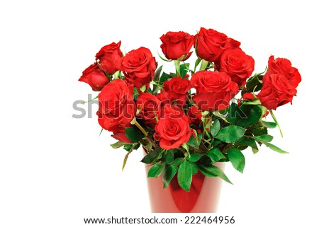 Beautiful red roses flowers in the vase on isolated background
