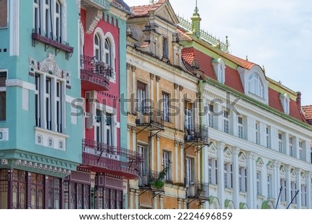 Colorful facades at the Union square in Timisoara, Romania