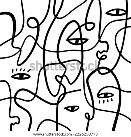 Abstract one line faces illustration in trendy minimalism style on white background. Contemporary female silhouettes.
