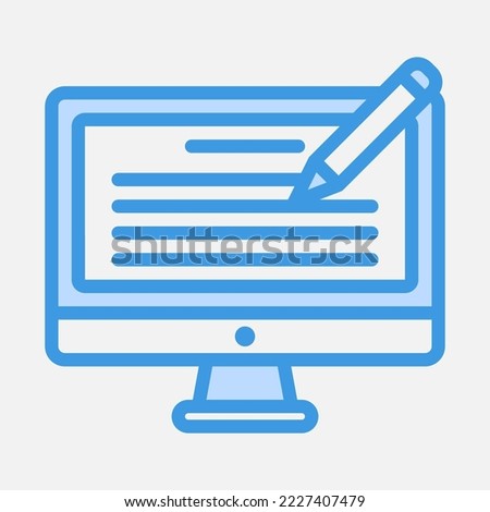 Computer learning icon in blue style, use for website mobile app presentation