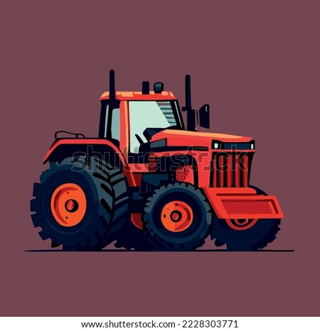 red farm tractor vector illustration