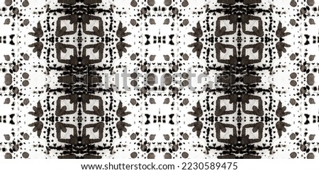 Folk Seamless Border. Black White Decorative Kaleidoscope. Abstract Handmade Design. Monochrome Hippie Floral Tile. Geometric Tie Dye Tapestry. Tribal Print Boho. Monochrome Carpet Tapestry.