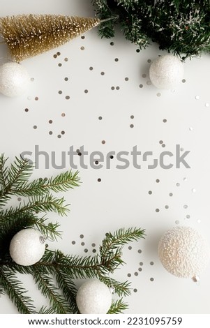 Frame Christmas decorations white colors. Pine branches
