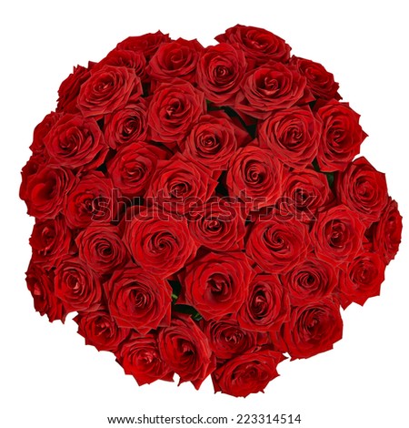 red roses bouquet isolated on a white background with clipping path