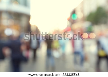 people in bokeh, street of London