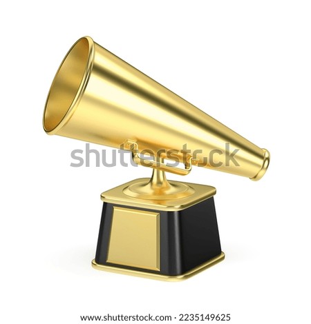 Gold trophy retro megaphone on white background, 3D illustration
