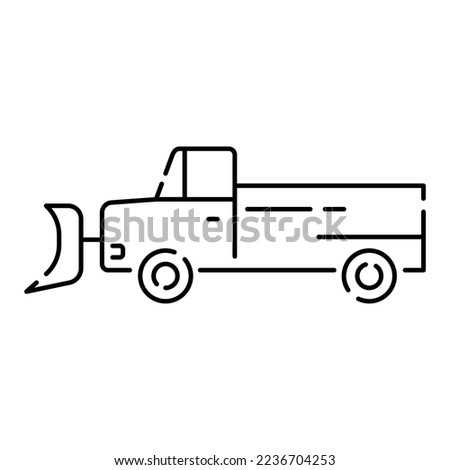 Snow removal, snow blower icon in black line style icon, style. Winter season vector background. Truck 