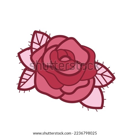 Pink flower outline icon. Simple doodle sketch line art style. Rose beauty elegant logo design isolated. Flat shape, wedding tattoo card. Vector illustration
