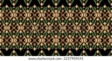 Beautiful colorful Thai knitted embroidery. geometric ethnic oriental pattern traditional on black background, Thai modern luxury pattern culture with clipping path,