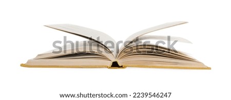 Old open hardcover book isolated on white