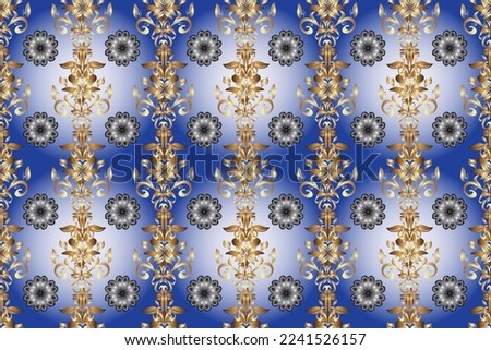 Beige, blue and gray colors with gold elements. Golden pattern. Seamless golden textured curls. Oriental style arabesques.