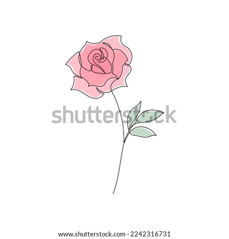 Outline rose flower logo. One continuous line art decorative rose draw. Editable stroke flower floral element. Isolated vector illustration