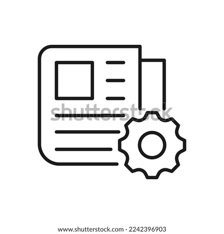 Newspaper and cogwheel. News setting icon line style isolated on white background. Vector illustration
