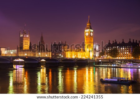 Beautiful London skyline with Big Ben and Thames in view