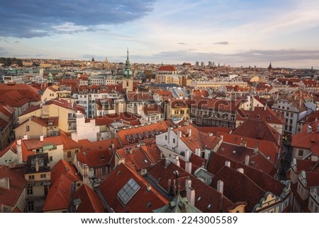Aerial view of Stare Mesto with Church of St. Gallen and Church of St Giles - Prague, Czech Republic