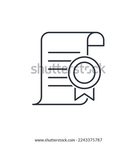 A document certified by a seal. Warranty confirms.Vector linear icon isolated on white background.