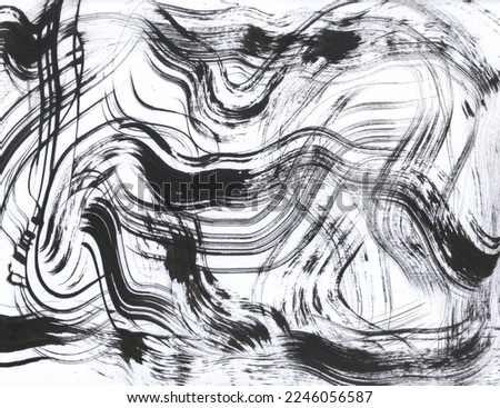 Abstract background with wavy black lines. The lines are drawn with a brush and ink. Paint texture 3.