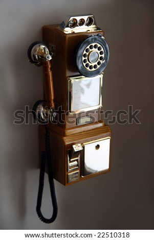 old obsolete retro telephone on wall