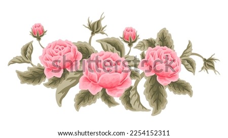 Vintage Tropical Rose, Peony Flower Bunch, Bouquet Vector Illustration Clipart Arrangement for Wedding Invitation, Greeting Card Decoration, Aesthetic Nature Crafts, Art and Creative Projects