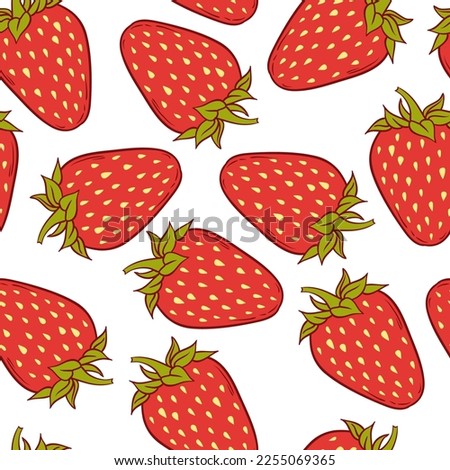 Strawberry, hand drawn sketch linen vector illustration seamless pattern.