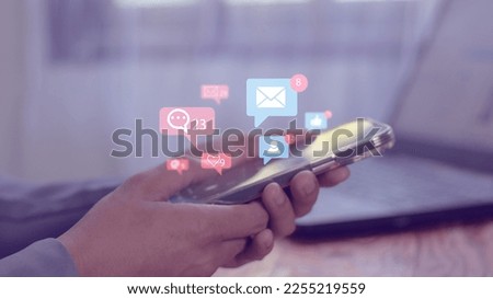 Hand using smartphone, social media concept